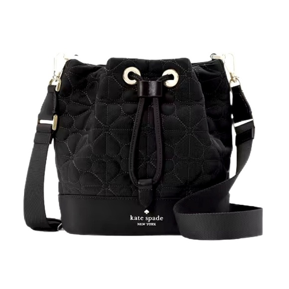 Authentic Kate Spade Flower Black Quilted Bucket Crossbody Bag - NWT Retail $349 - Picture 1 of 5